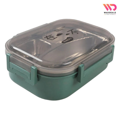 3-Compartment Stainless Steel Japanese Style Lunch Box – Portable Bento Tiffin Box with Spoon