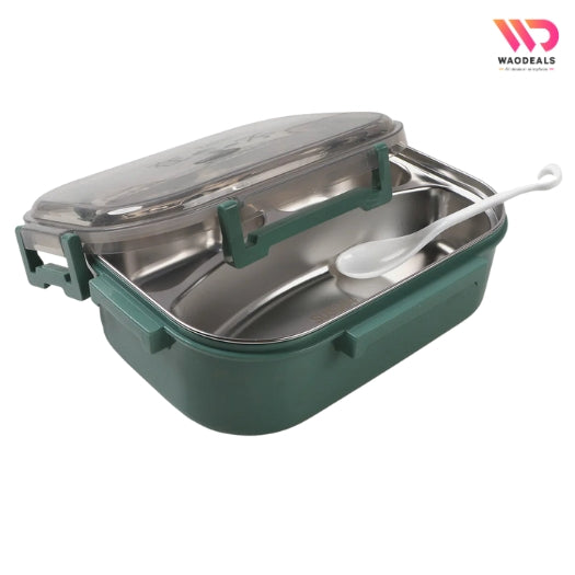 3-Compartment Stainless Steel Japanese Style Lunch Box – Portable Bento Tiffin Box with Spoon
