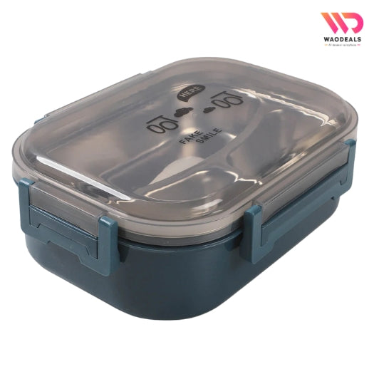 3-Compartment Stainless Steel Japanese Style Lunch Box – Portable Bento Tiffin Box with Spoon