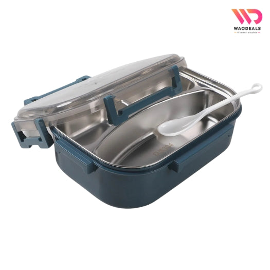 3-Compartment Stainless Steel Japanese Style Lunch Box – Portable Bento Tiffin Box with Spoon