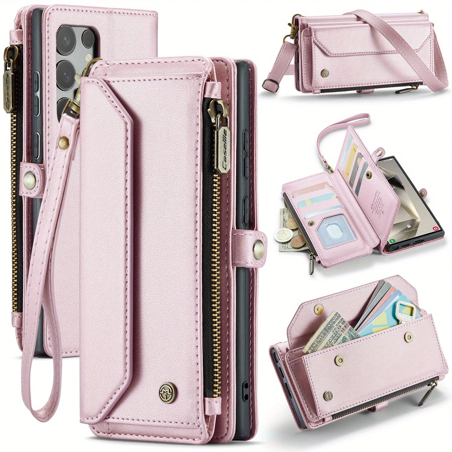 for iPhone Air/17/17 Pro/17 ProMax Case Wallet RFID Blocking with 7-Card Holder Zipper Bills,Wristlet Shoulder Strap Wallet Case