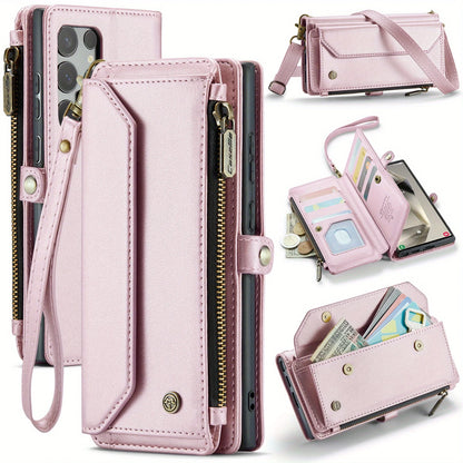 for iPhone Air/17/17 Pro/17 ProMax Case Wallet RFID Blocking with 7-Card Holder Zipper Bills,Wristlet Shoulder Strap Wallet Case
