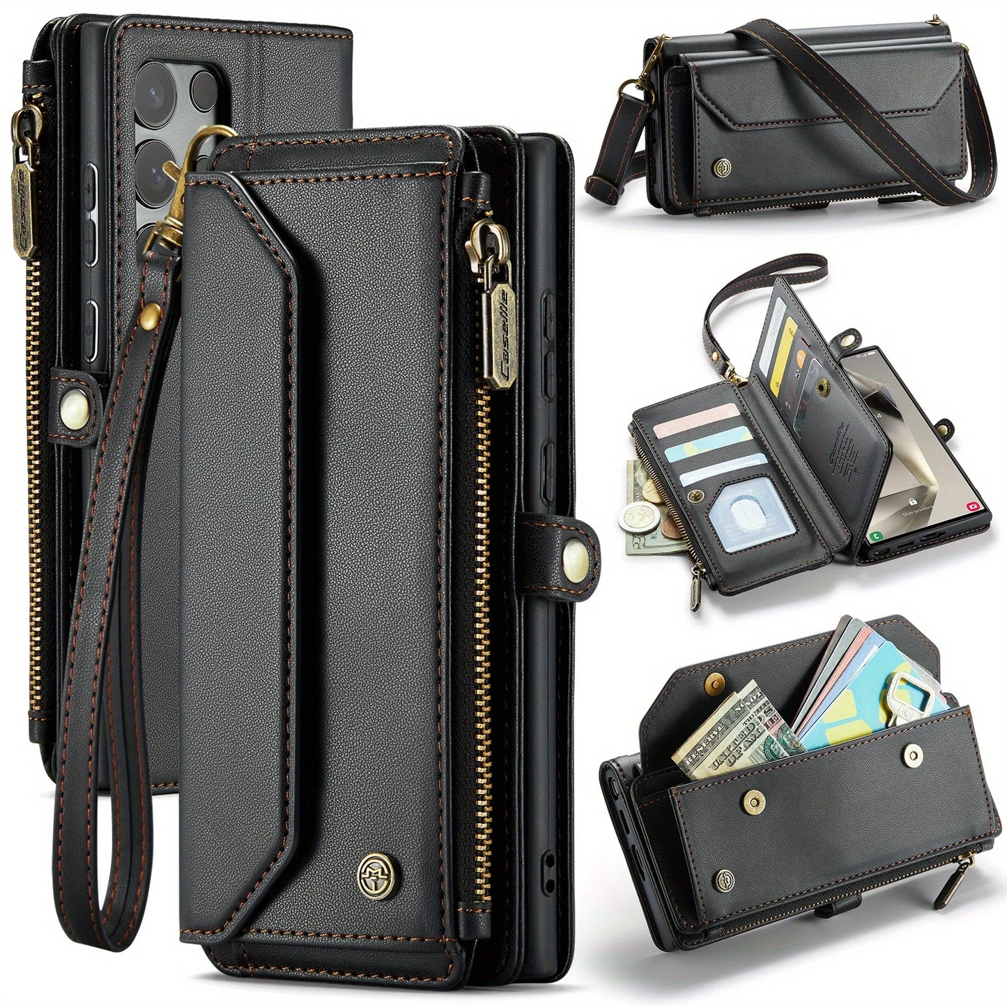 for iPhone Air/17/17 Pro/17 ProMax Case Wallet RFID Blocking with 7-Card Holder Zipper Bills,Wristlet Shoulder Strap Wallet Case