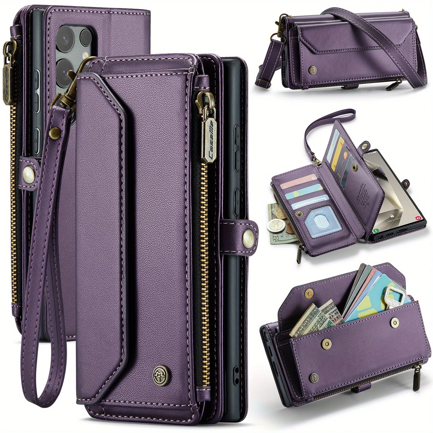 for iPhone Air/17/17 Pro/17 ProMax Case Wallet RFID Blocking with 7-Card Holder Zipper Bills,Wristlet Shoulder Strap Wallet Case