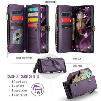 for iPhone Air/17/17 Pro/17 ProMax Case Wallet RFID Blocking with 7-Card Holder Zipper Bills,Wristlet Shoulder Strap Wallet Case