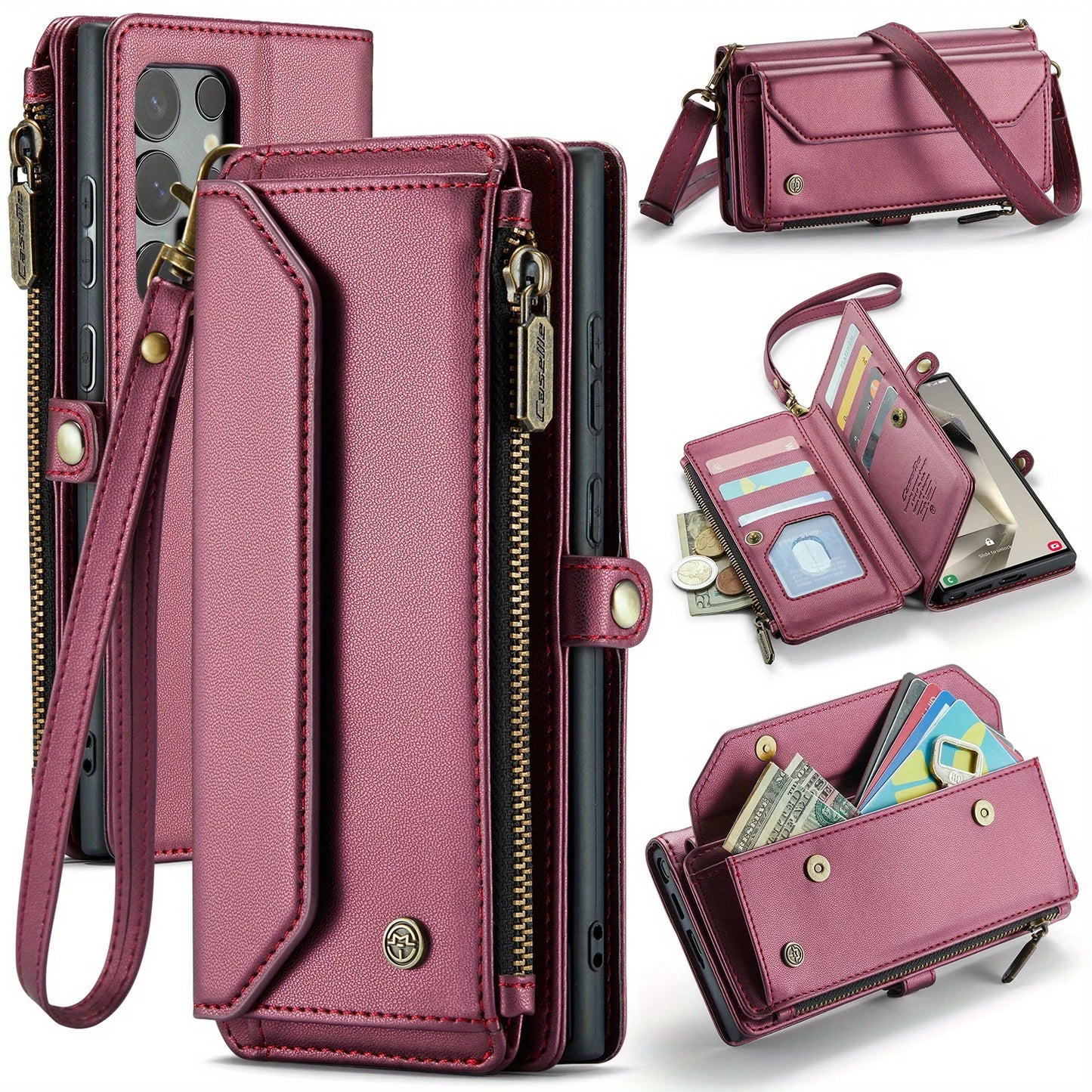 for iPhone Air/17/17 Pro/17 ProMax Case Wallet RFID Blocking with 7-Card Holder Zipper Bills,Wristlet Shoulder Strap Wallet Case