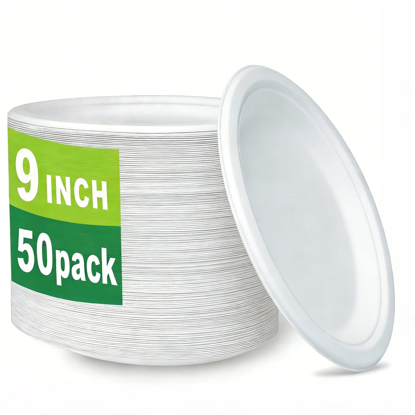 50-Pack 9-Inch Food-Grade Disposable Dinner Plates - Convenient Leak-Proof & Microwave-Safe for Picnics Parties Daily Takeout