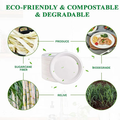 50-Pack 9-Inch Food-Grade Disposable Dinner Plates - Convenient Leak-Proof & Microwave-Safe for Picnics Parties Daily Takeout